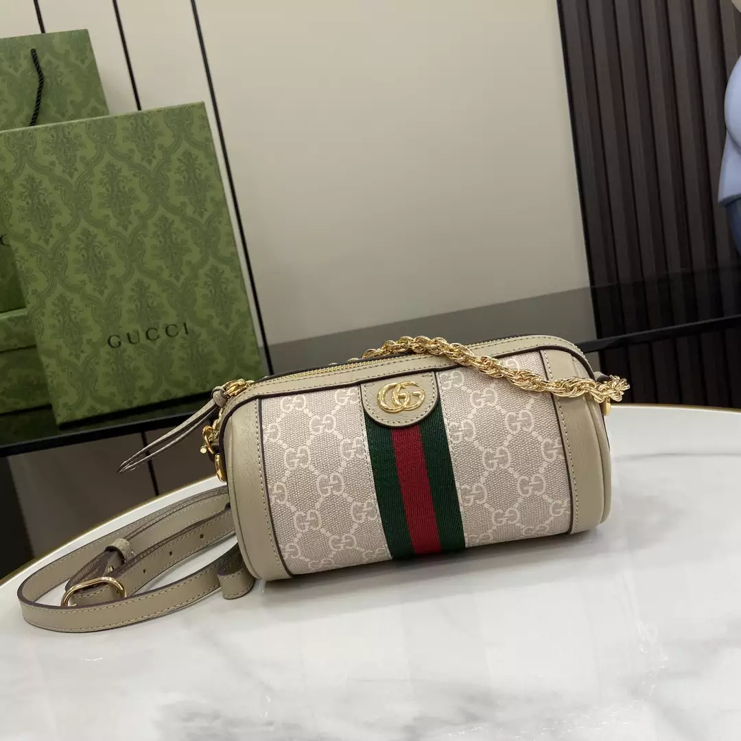 Ophidia Mini Shoulder Bag in Beige and White GG Supreme