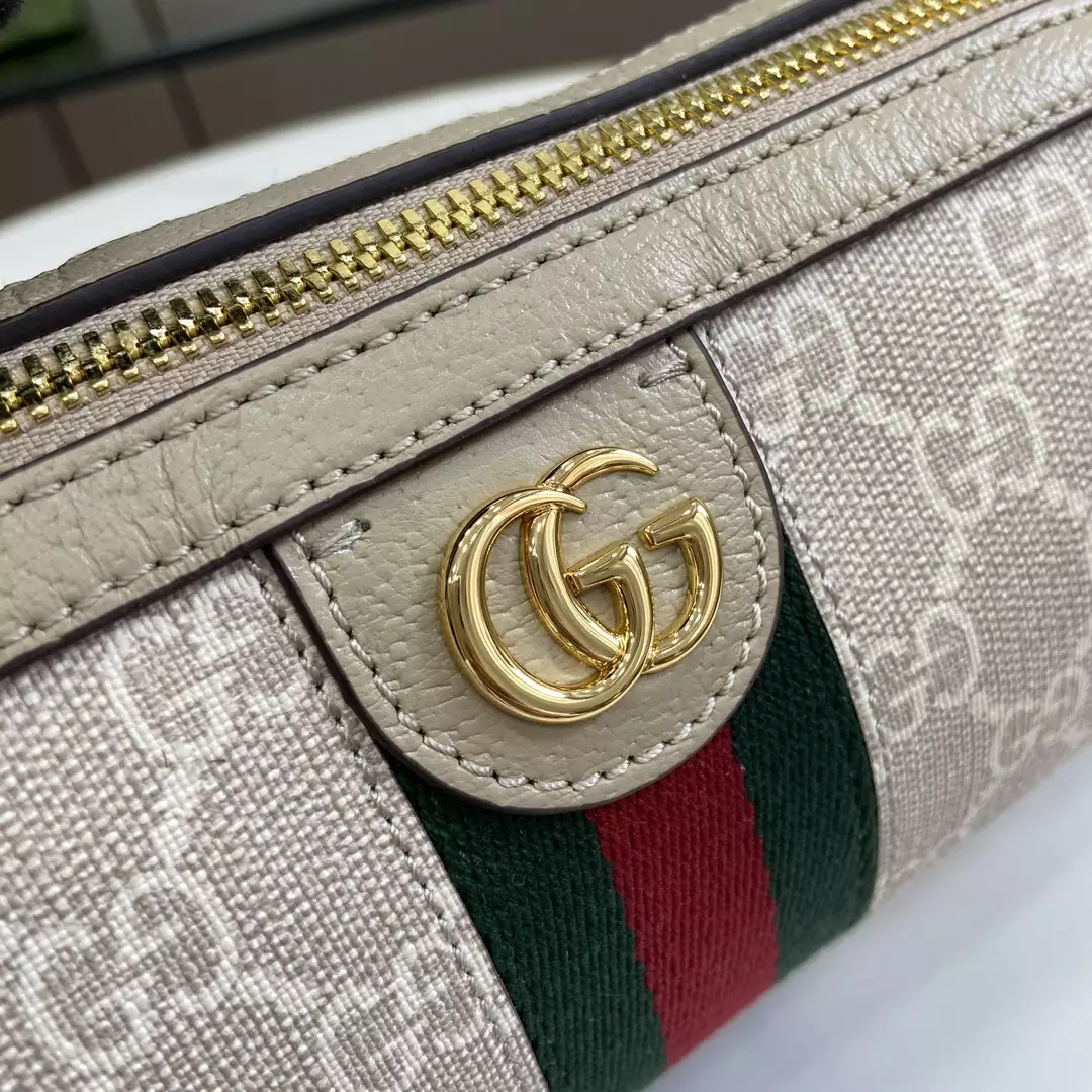 Ophidia Mini Shoulder Bag in Beige and White GG Supreme