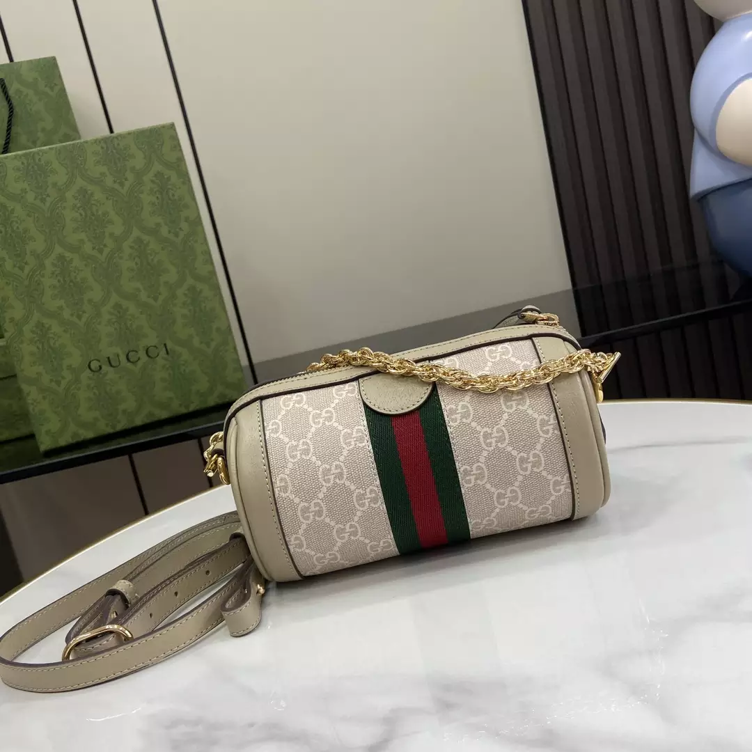Ophidia Mini Shoulder Bag in Beige and White GG Supreme