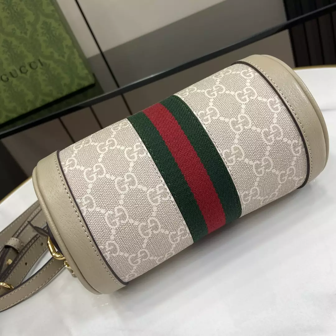 Ophidia Mini Shoulder Bag in Beige and White GG Supreme