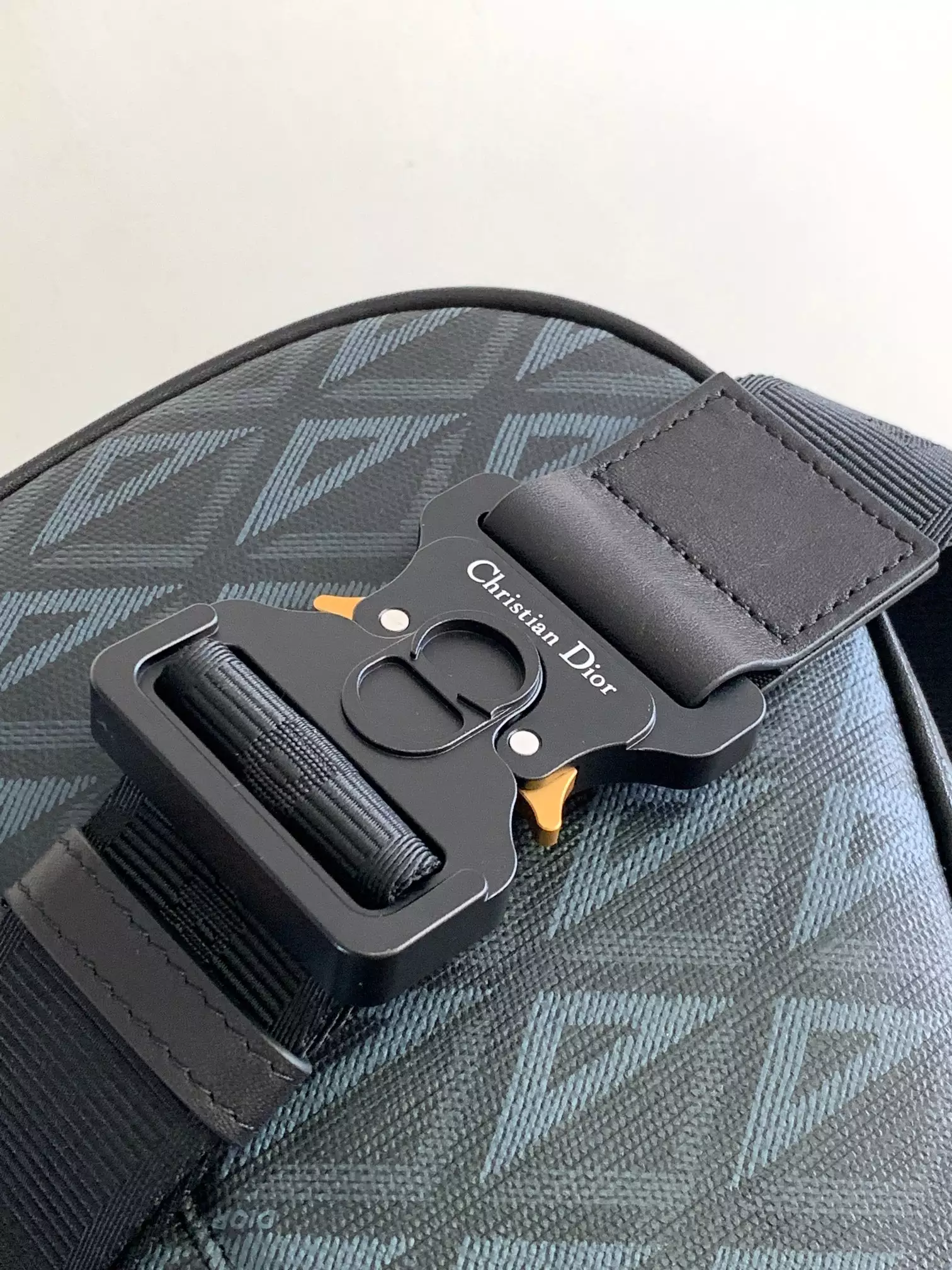 Saddle Bag Black CD Diamond Canvas and Black Smooth Calfskin