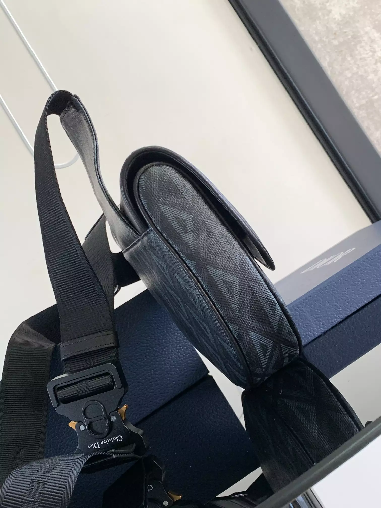 Saddle Bag Black CD Diamond Canvas and Black Smooth Calfskin