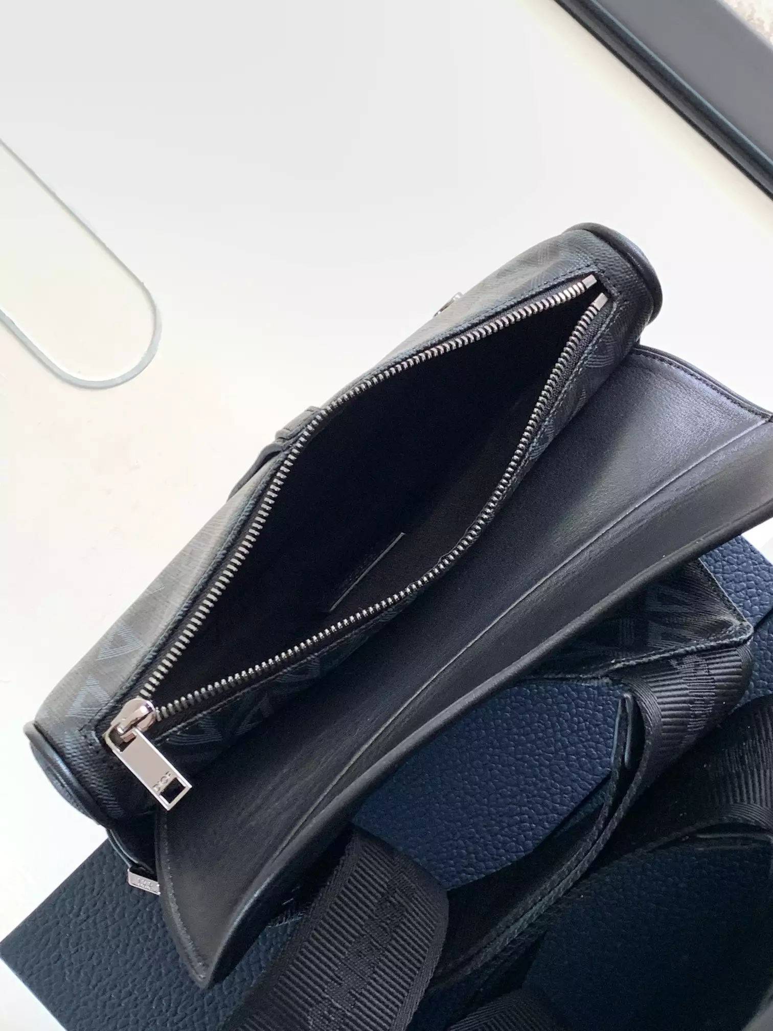 Saddle Bag Black CD Diamond Canvas and Black Smooth Calfskin