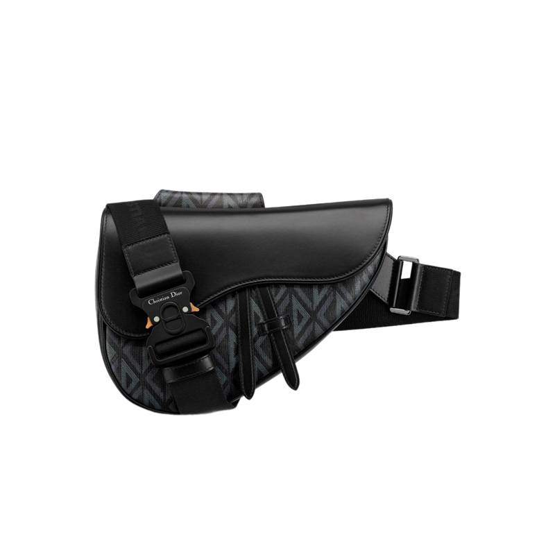 Saddle Bag Black CD Diamond Canvas and Black Smooth Calfskin