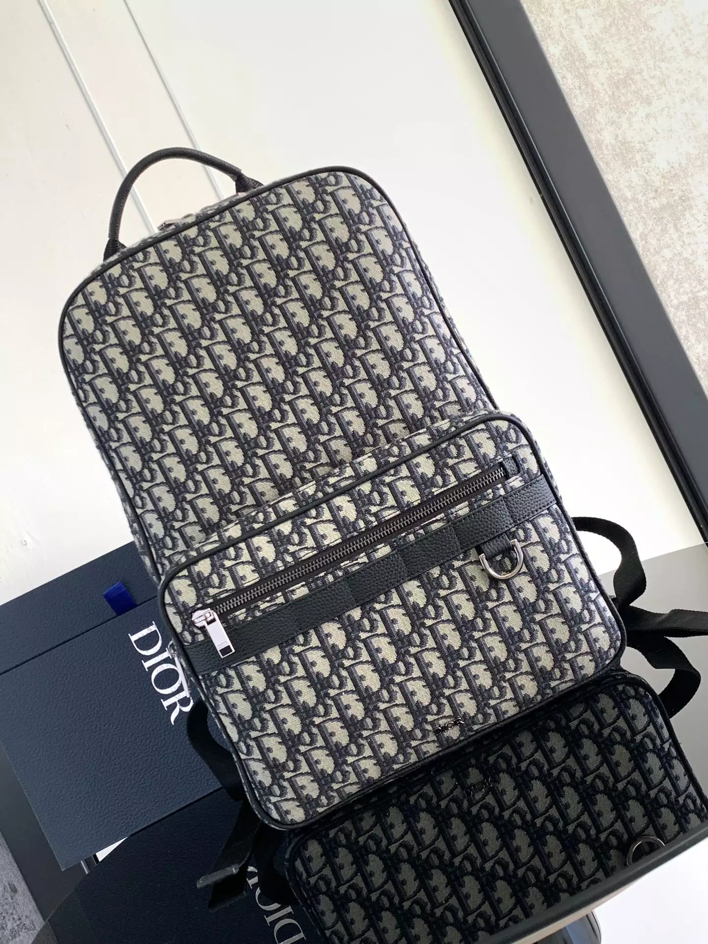 Safari Backpack Beige and Black Dior Oblique Jacquard