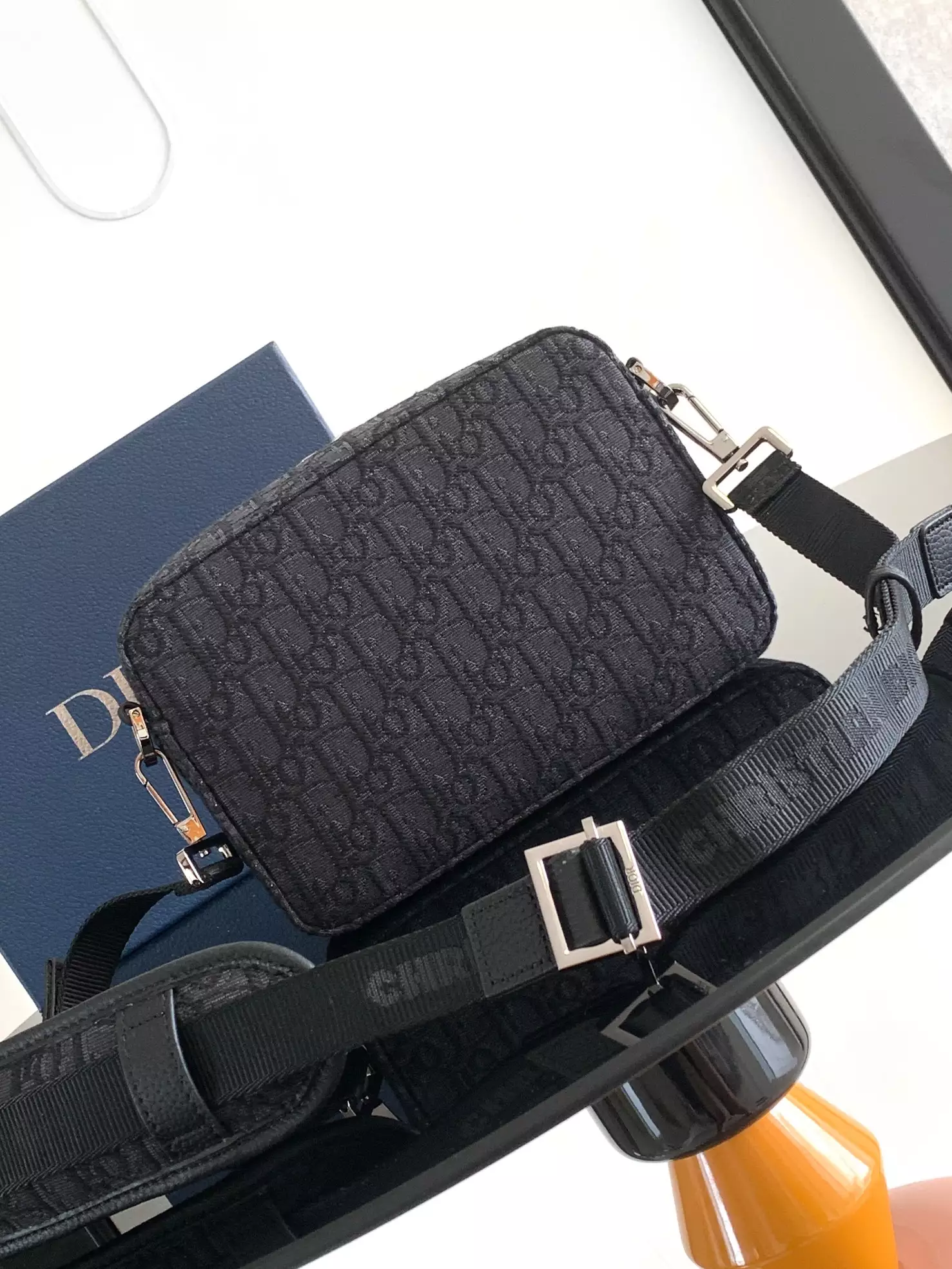 Safari Bag with Strap Black Dior Oblique Jacquard