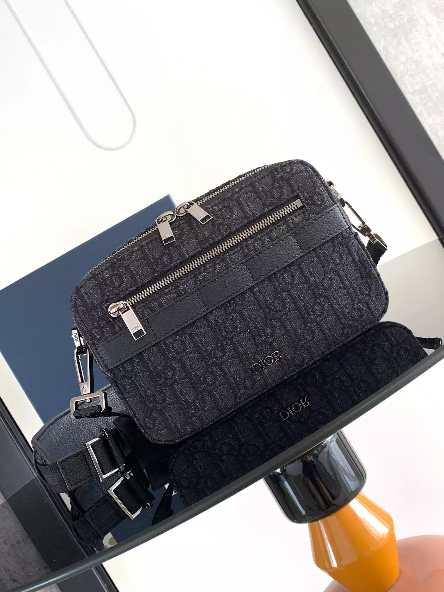 Safari Bag with Strap Black Dior Oblique Jacquard