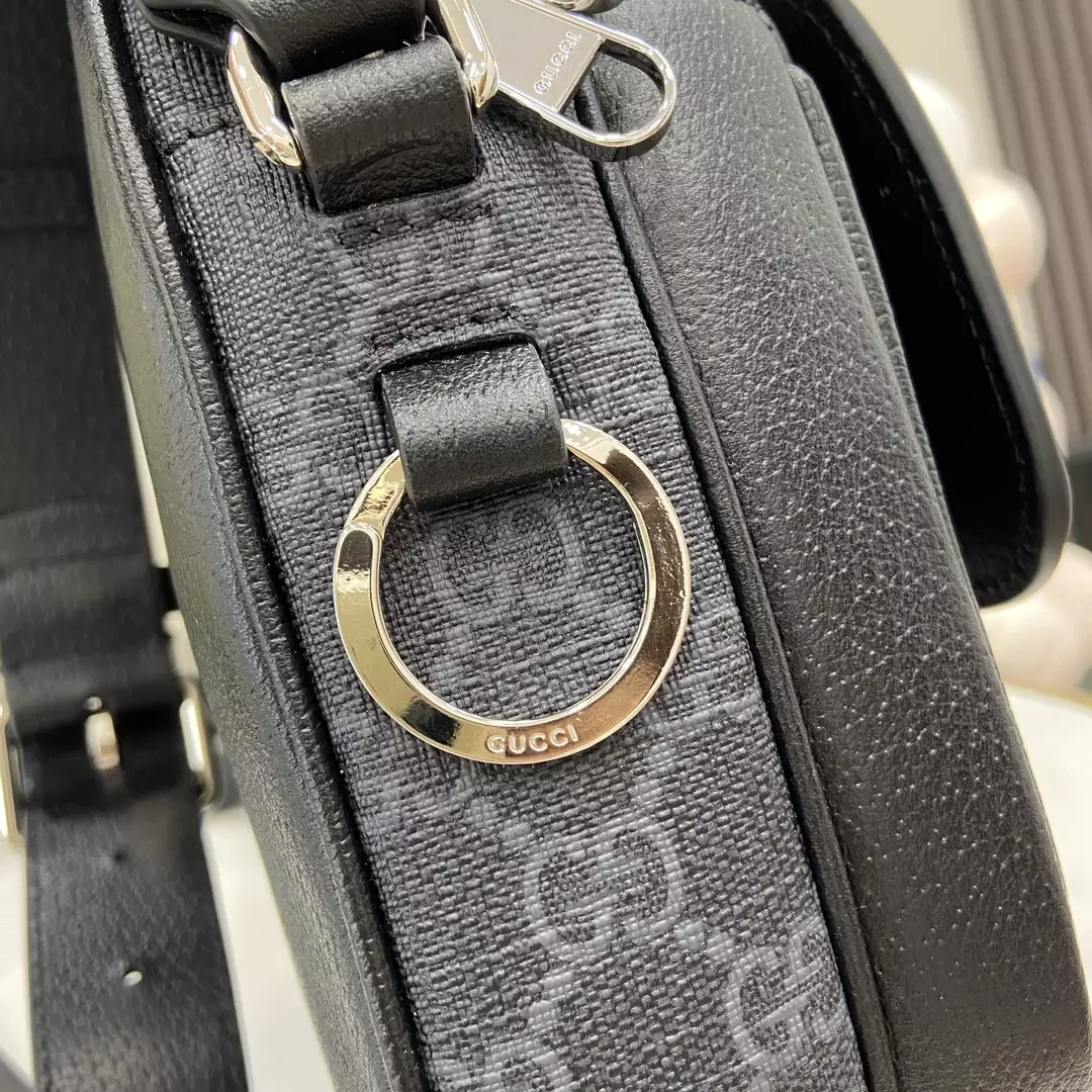 Small GG Crossbody Bag with Tag in Black Leather