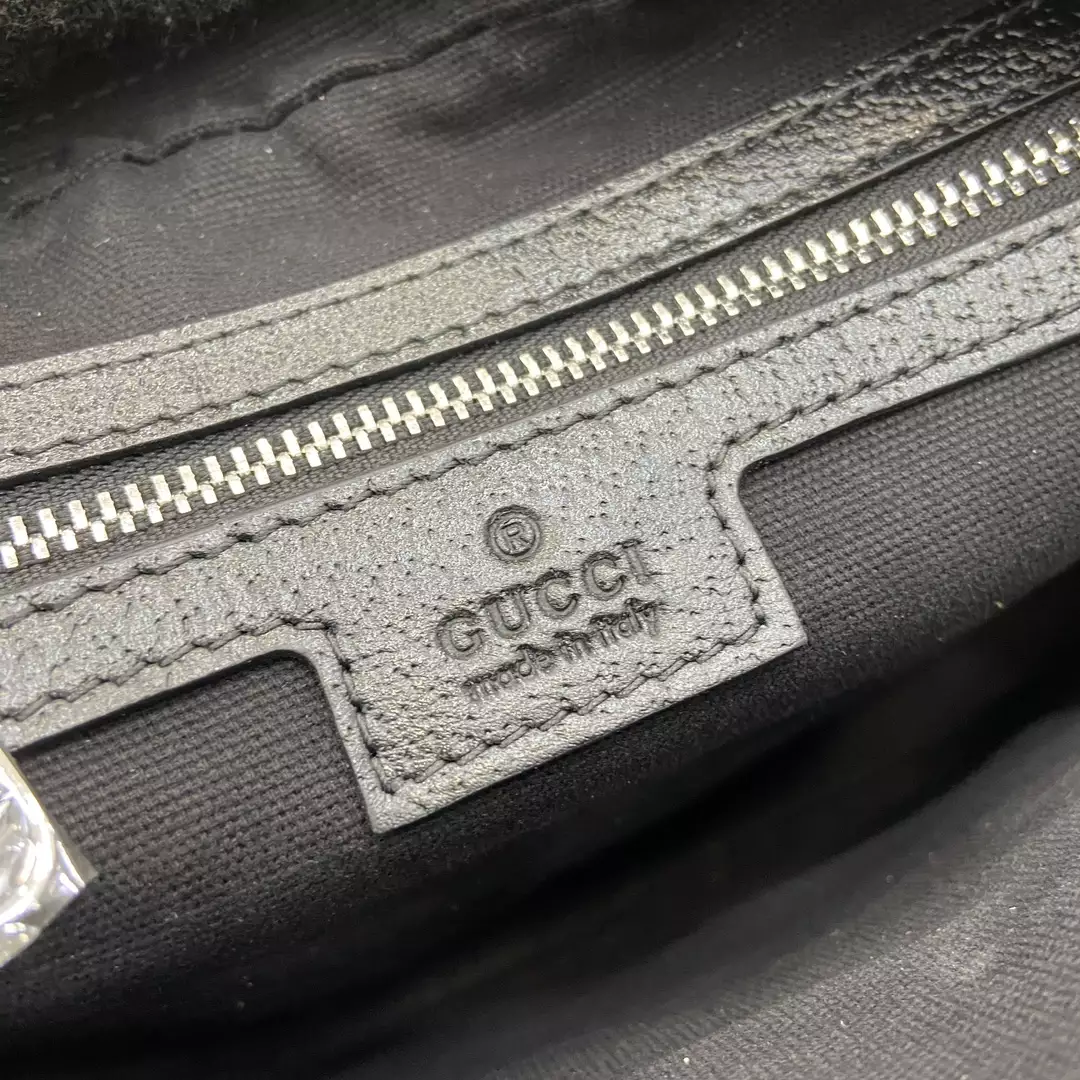Small GG Crossbody Bag with Tag in Black Leather