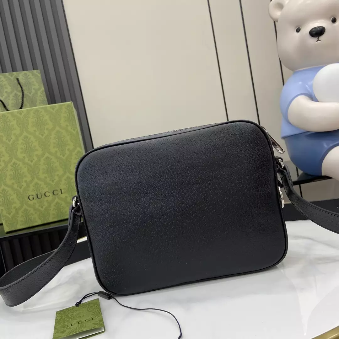 Small GG Crossbody Bag with Tag in Black Leather