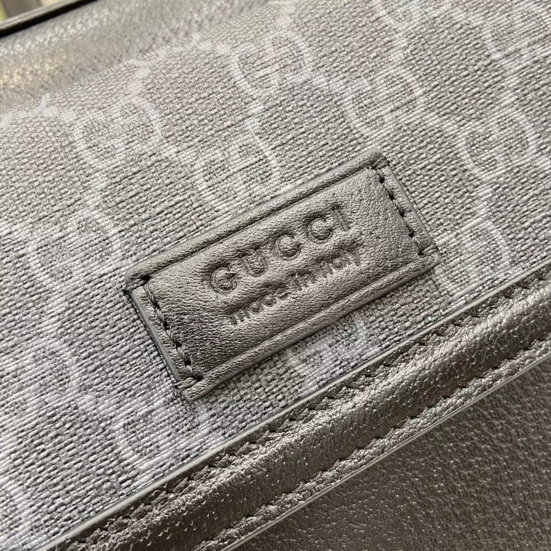 Small GG Crossbody Bag with Tag in Black Leather