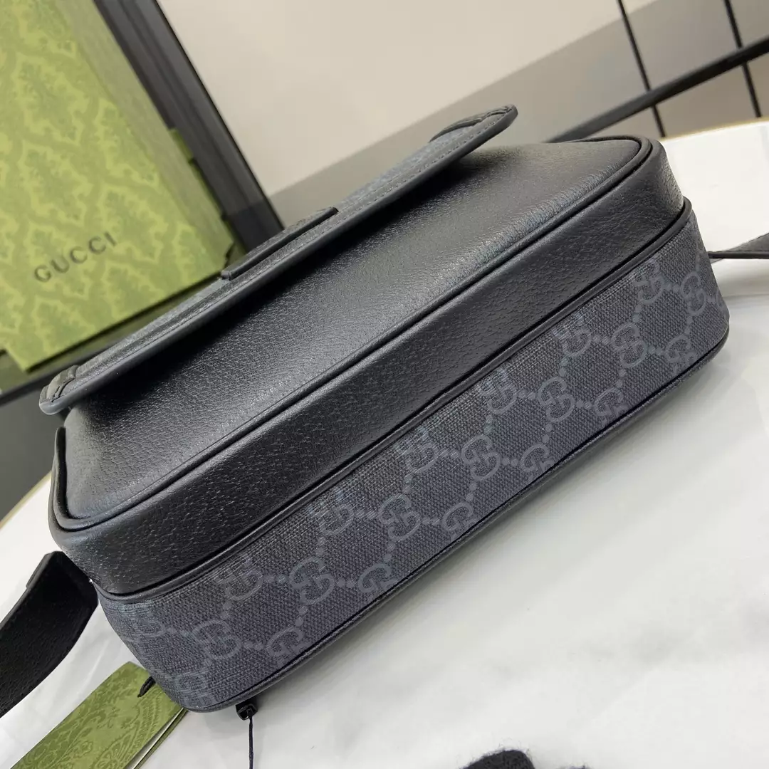 Small GG Crossbody Bag with Tag in Black Leather