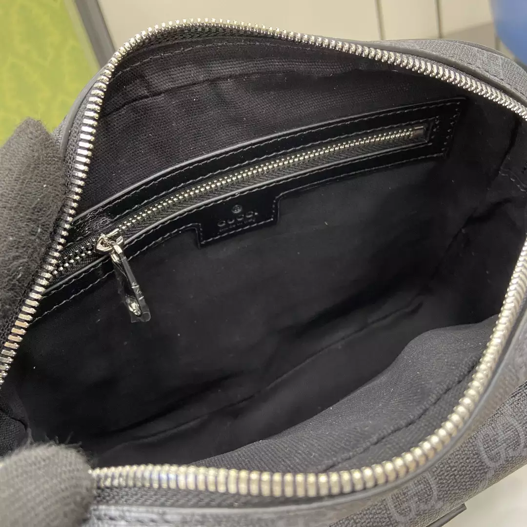 Small GG Crossbody Bag with Tag in Black Leather