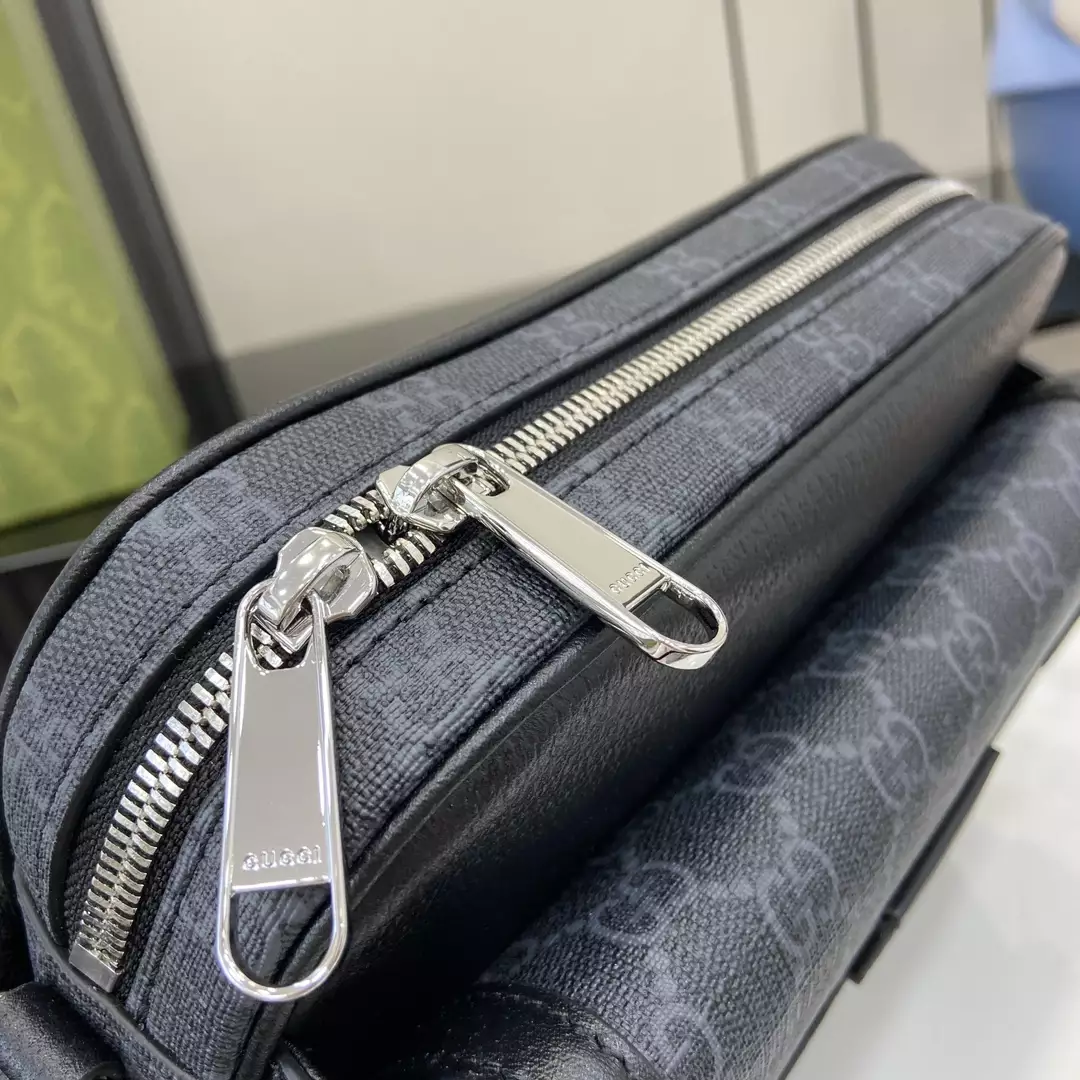 Small GG Crossbody Bag with Tag in Black Leather