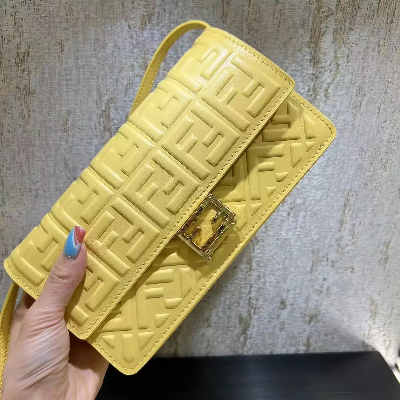 Wallet On Chain Baguette Yellow Nappa Leather