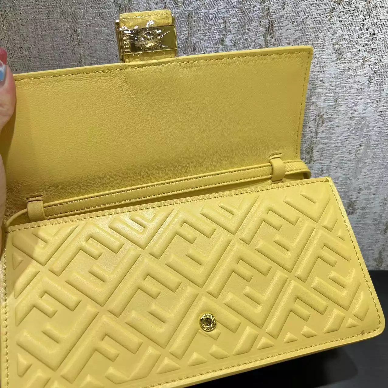 Wallet On Chain Baguette Yellow Nappa Leather