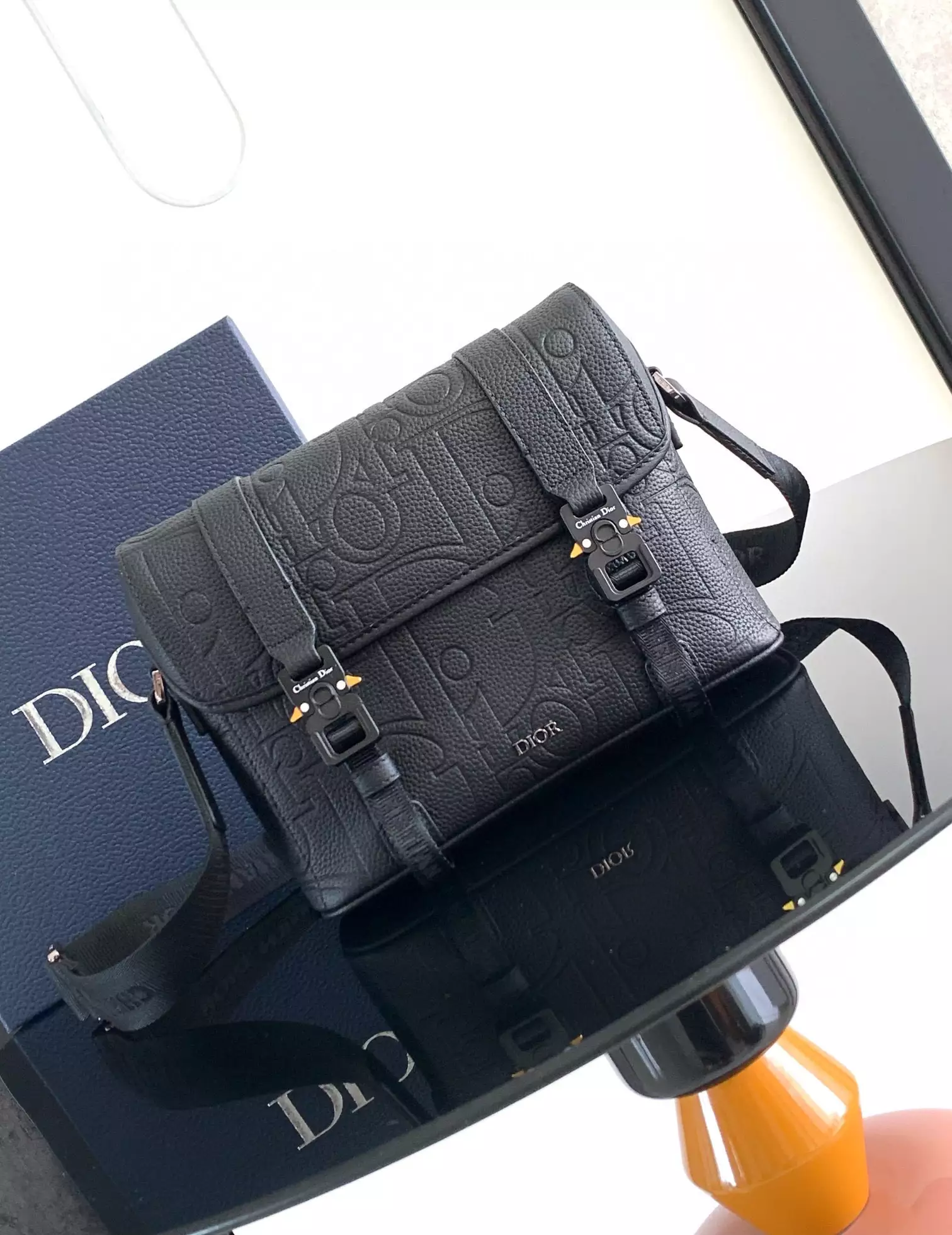 Dior Hit the Road Messenger Bag with Flap Black Dior Gravity Leather and Black Grained Calfskin