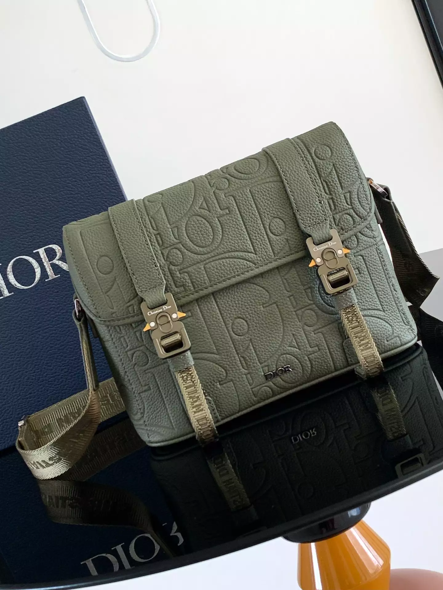 Dior Hit the Road Messenger Bag with Flap Khaki Dior Gravity Leather and Khaki Grained Calfskin