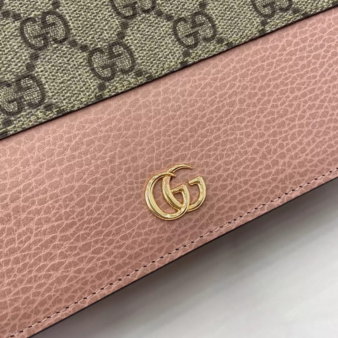 GG Marmont Chain Wallet in Ebony Supreme and Pink Leather