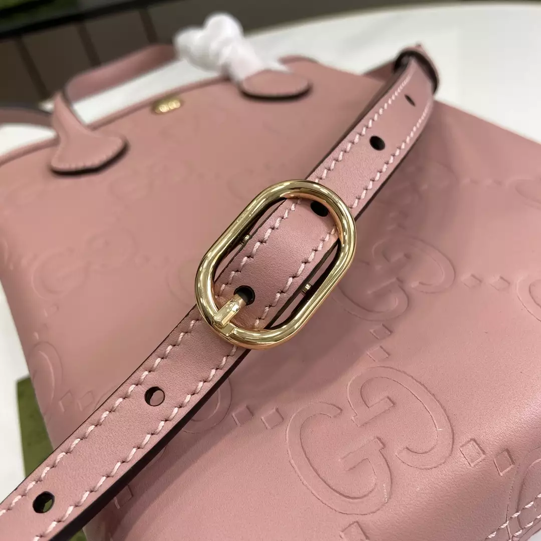 GG Super Mini Bag with Strap in Rose Beige GG Leather