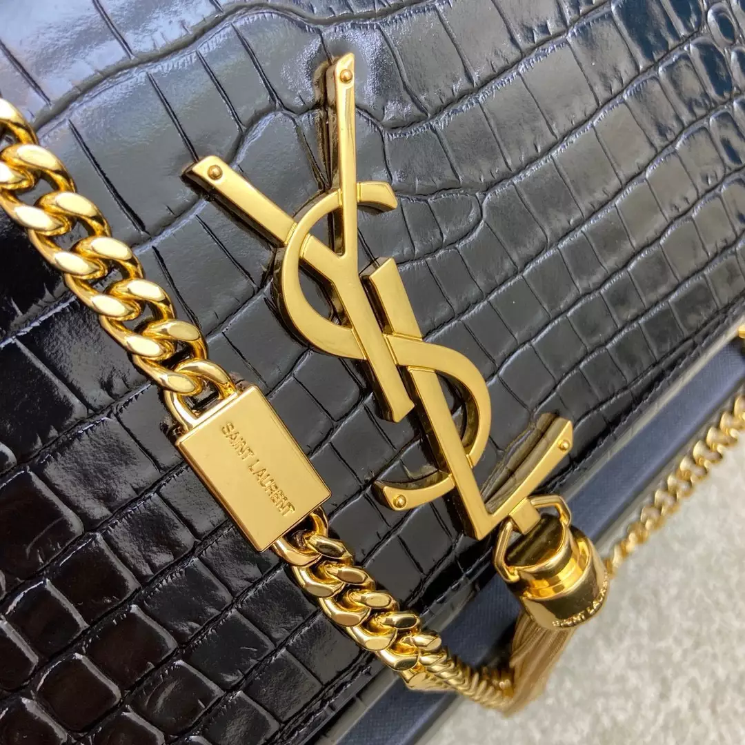 Kate Medium Tassel in Black Crocodile-Embossed Leather - YB081