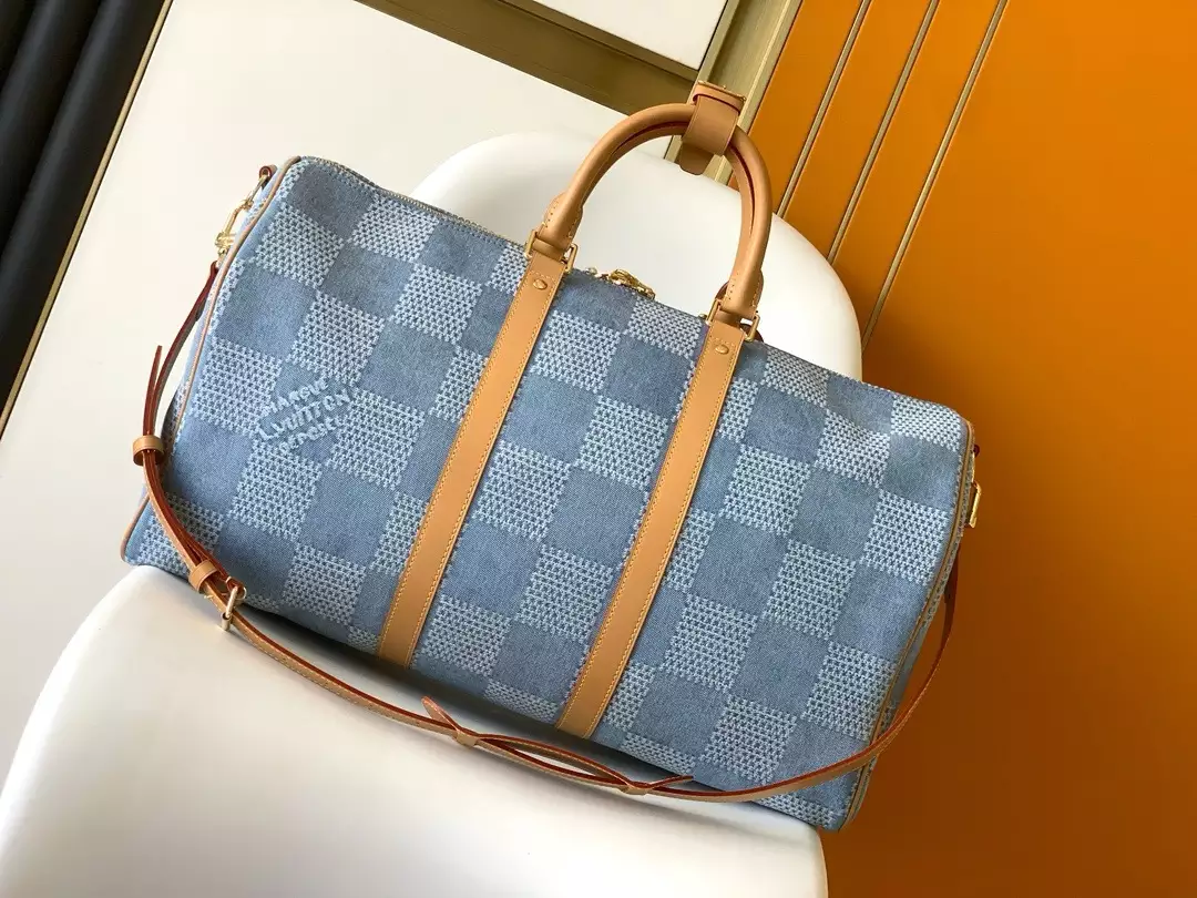 Keepall Bandoulière 50 Blue Damier Denim 3D Cotton Canvas