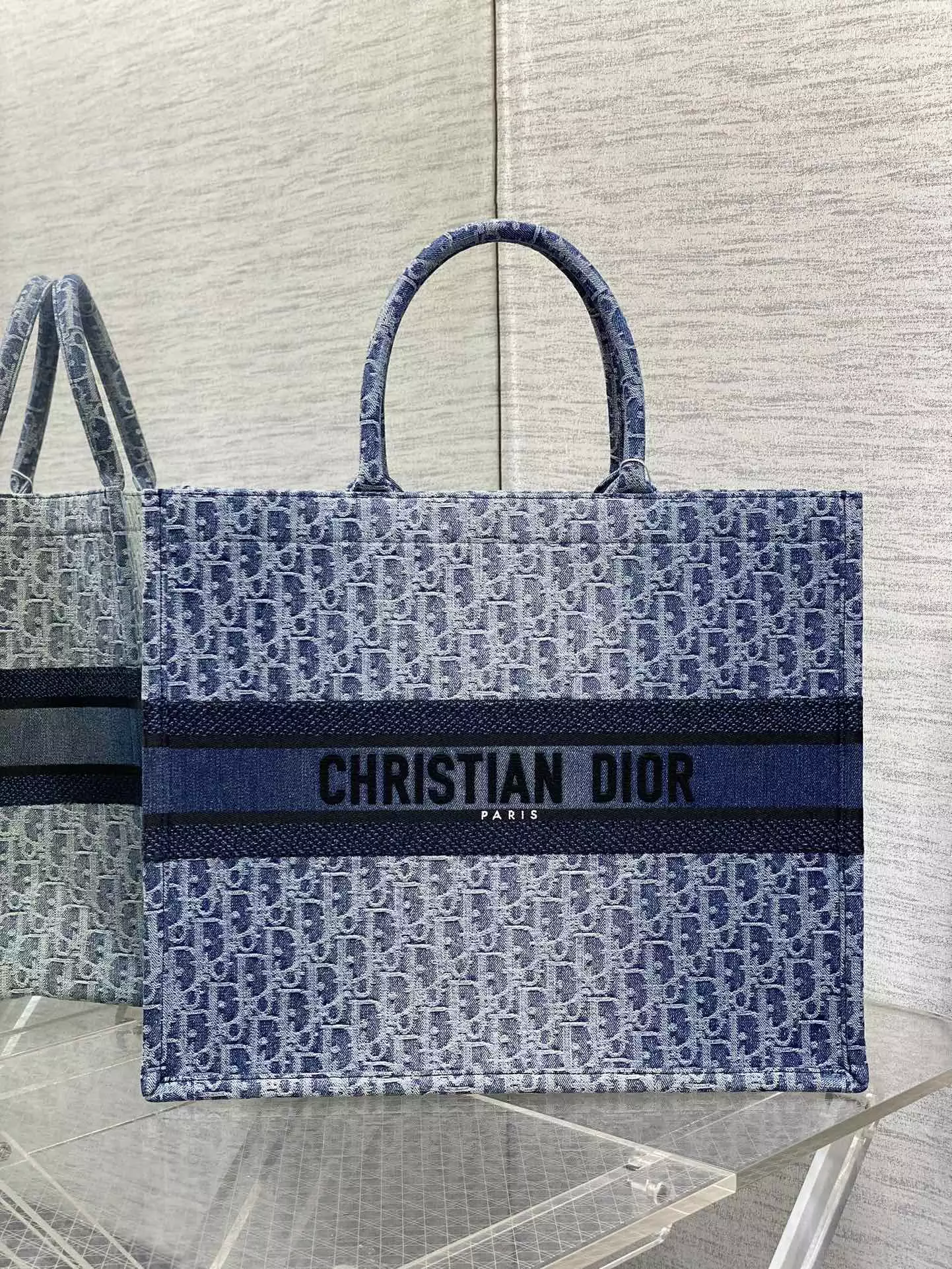 Large Dior Book Tote Blue Denim Dior Oblique Jacquard
