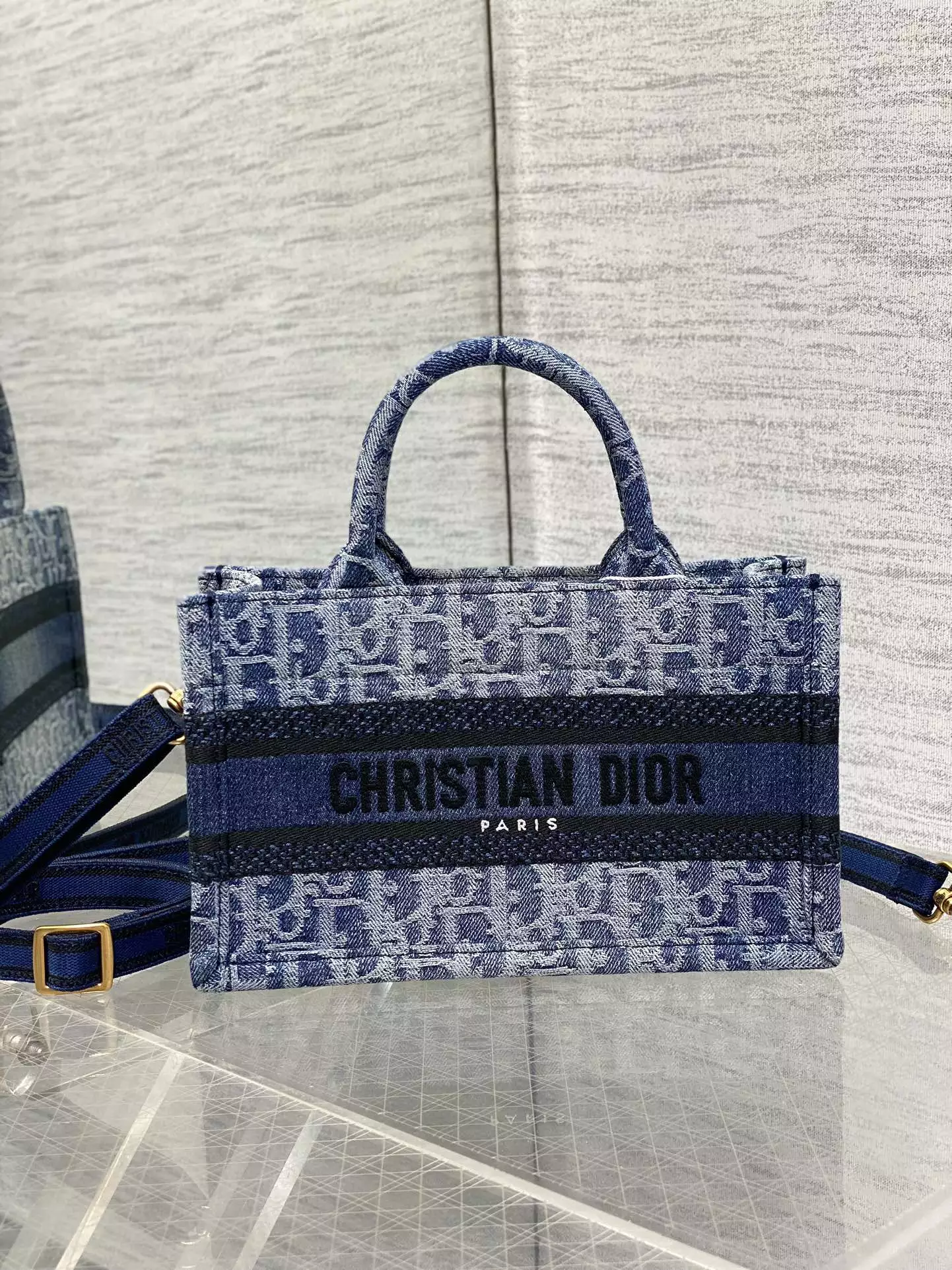 Mini Dior Book Tote Blue Denim Dior Oblique Jacquard