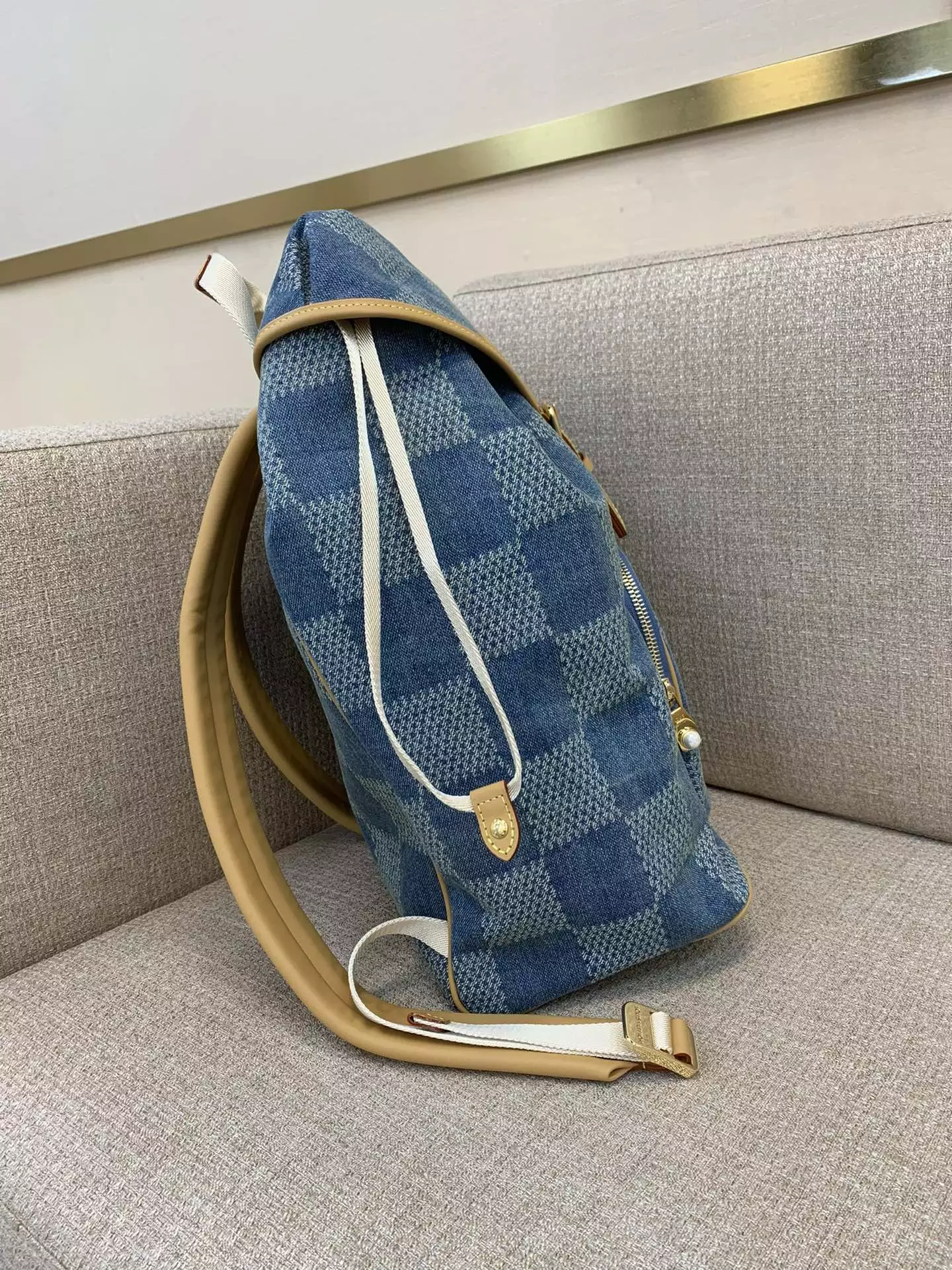 Montsouris Backpack Blue Damier Denim 3D Cotton Canvas