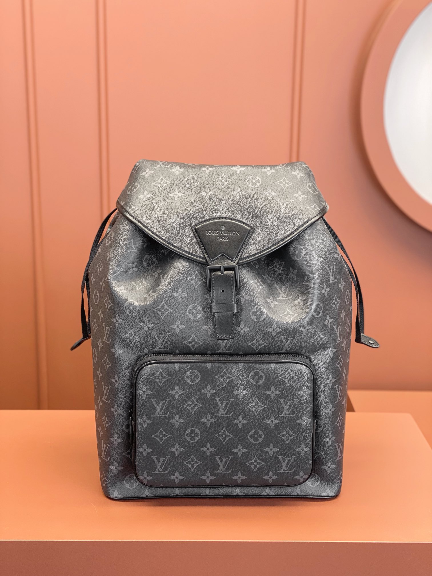 Montsouris Backpack Monogram Eclipse Canvas and Black Leather