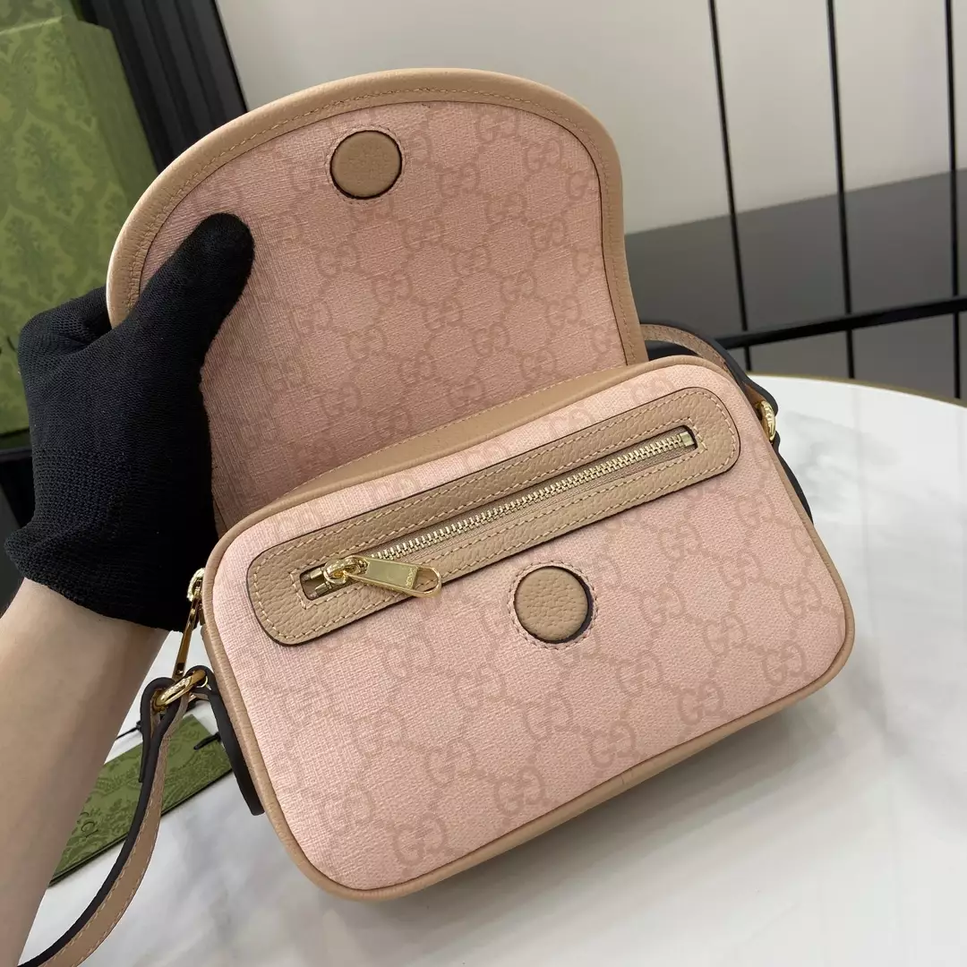 Ophidia GG Mini Shoulder Bag in Dusty Pink GG Supreme Canvas