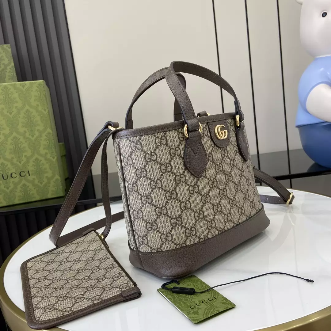 Ophidia Mini Tote Bag in Beige and Ebony GG Supreme Canvas