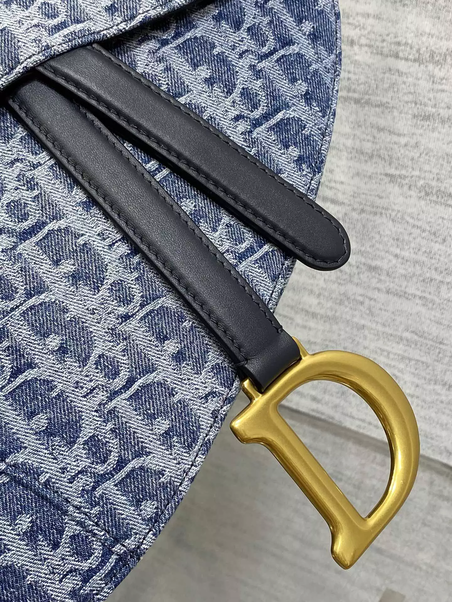 Saddle Bag with Strap Blue Denim Dior Oblique Jacquard