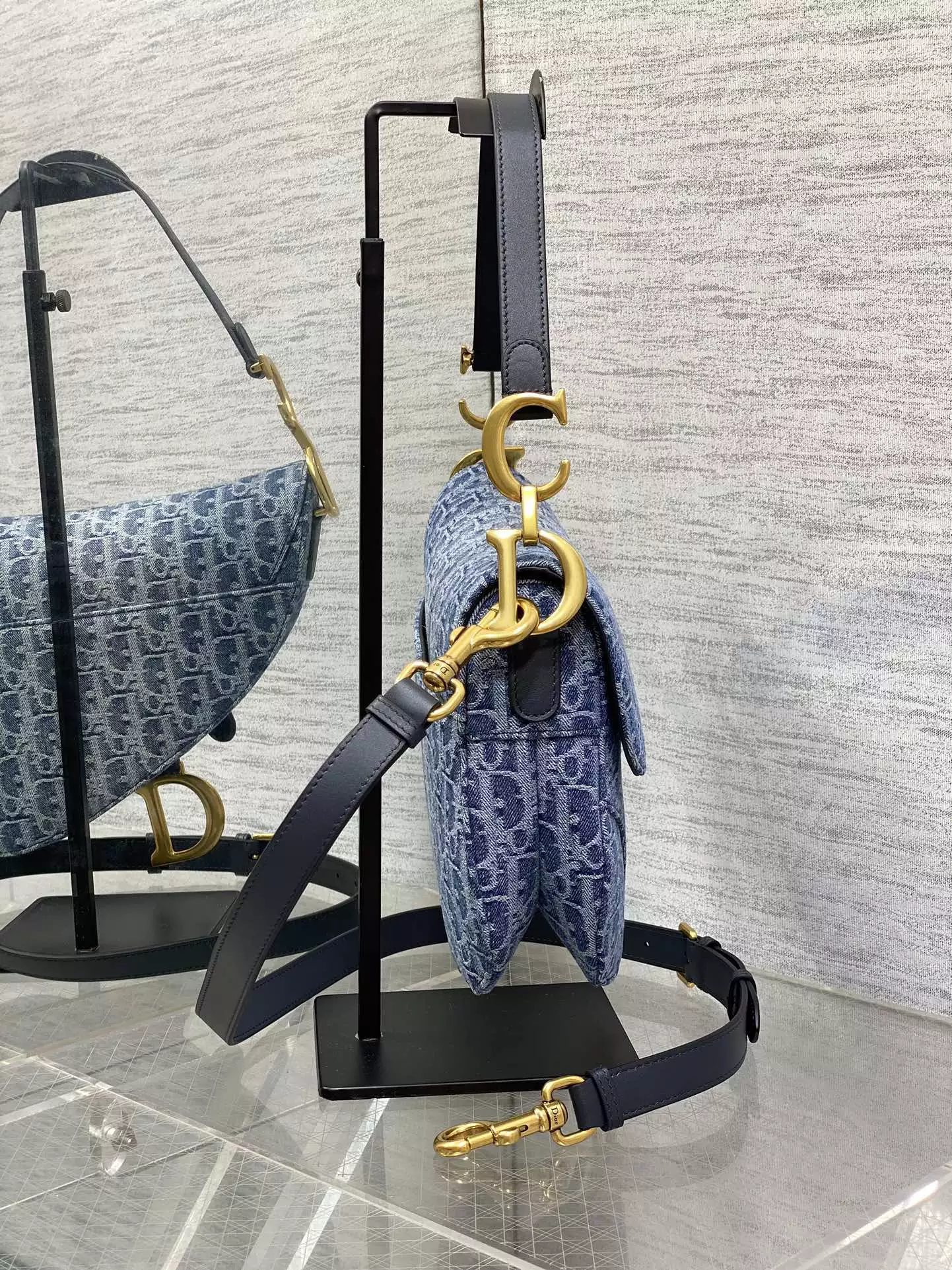 Saddle Bag with Strap Blue Denim Dior Oblique Jacquard
