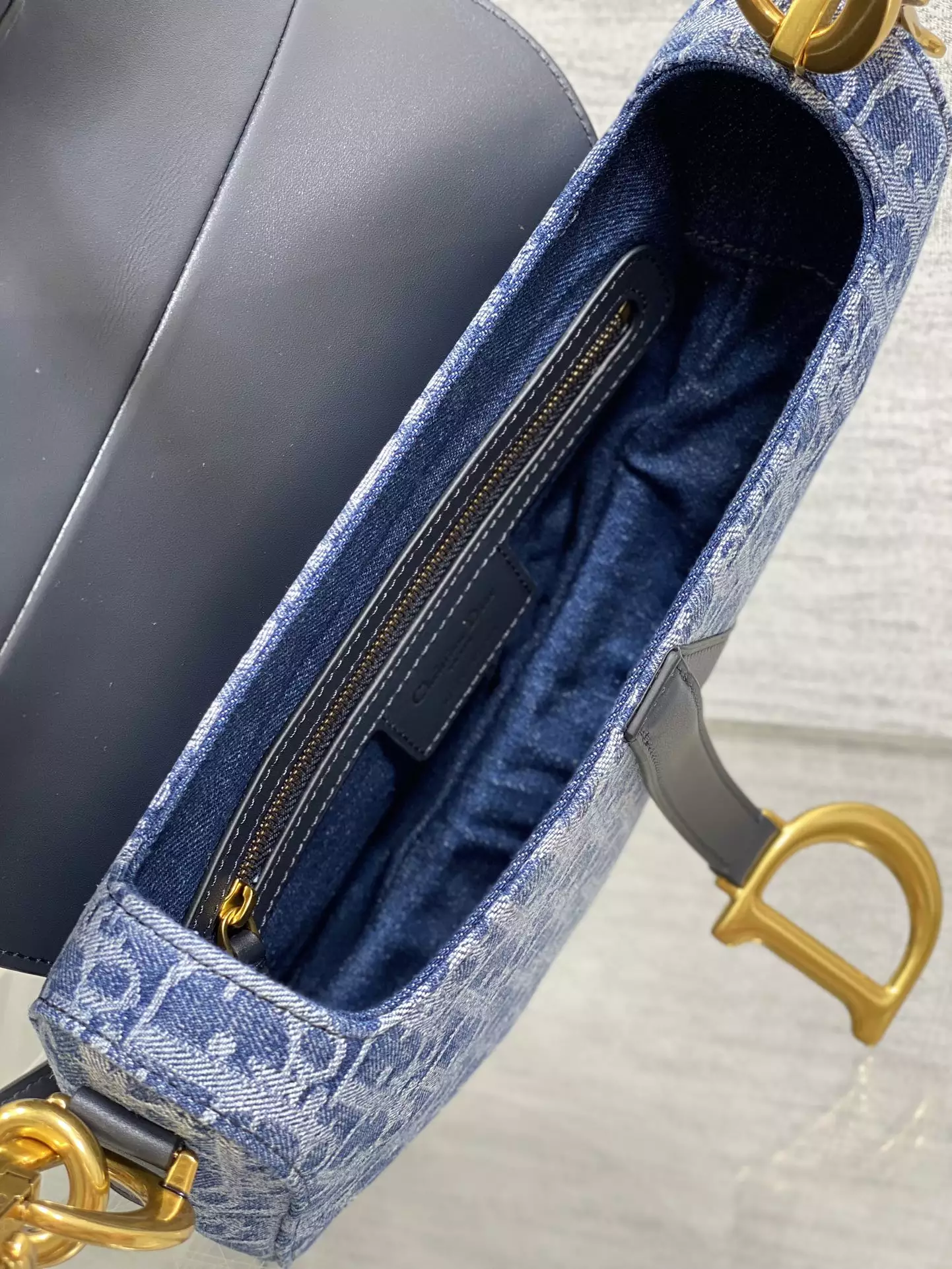 Saddle Bag with Strap Blue Denim Dior Oblique Jacquard