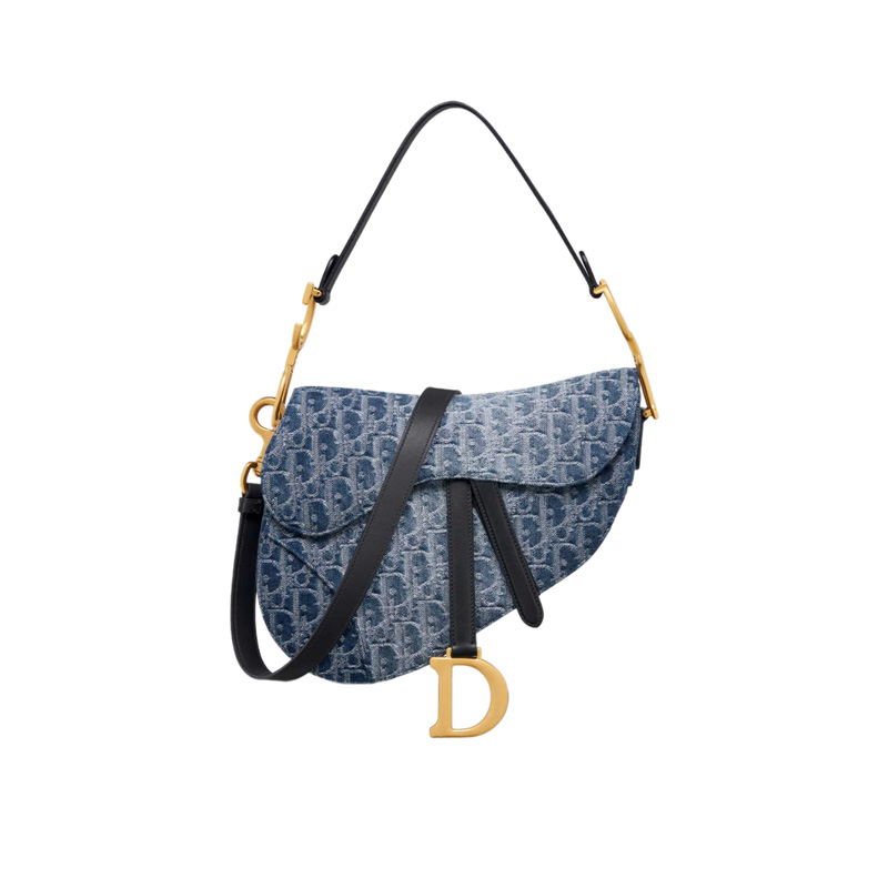 Saddle Bag with Strap Blue Denim Dior Oblique Jacquard