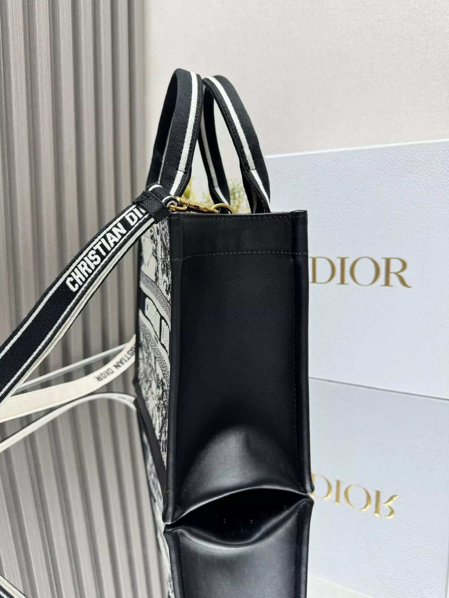 Small Dior Book Tote Latte Multicolor Dior Zodiac Embroidery and Black Calfskin