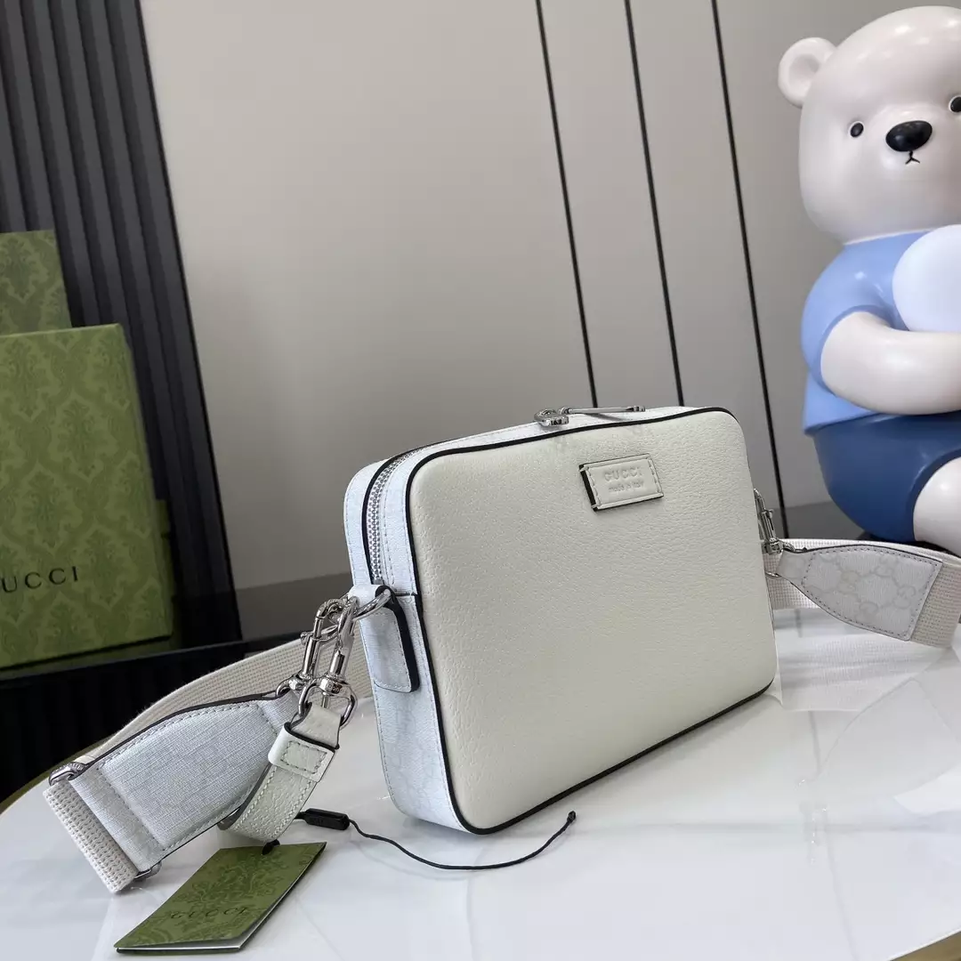 Small GG Crossbody Bag with Tag White Leather – GB361
