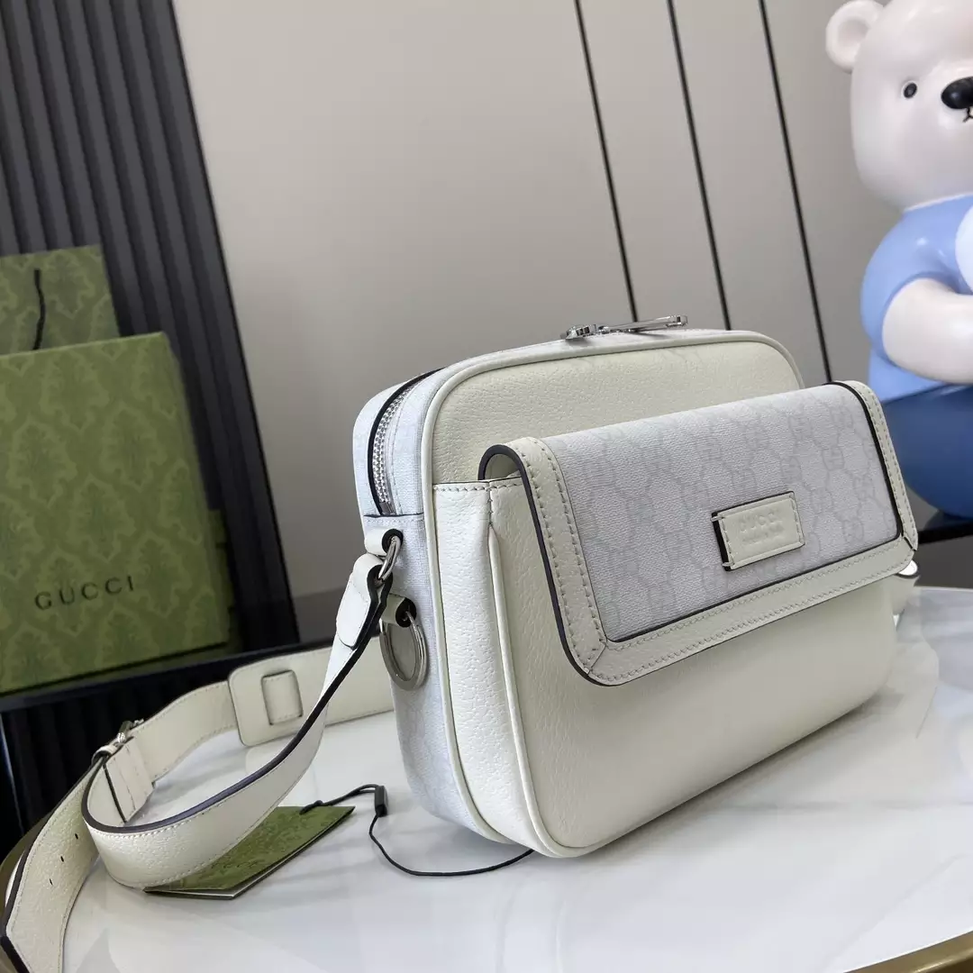 Small GG Crossbody Bag with Tag White Leather – GB362