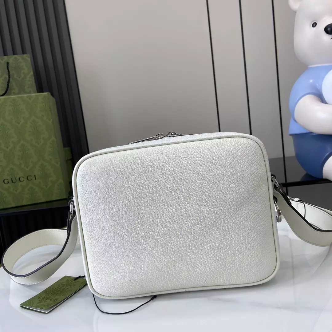 Small GG Crossbody Bag with Tag White Leather – GB362