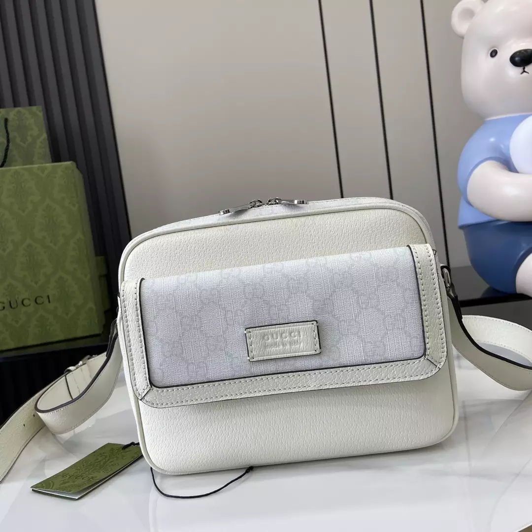 Small GG Crossbody Bag with Tag White Leather – GB362
