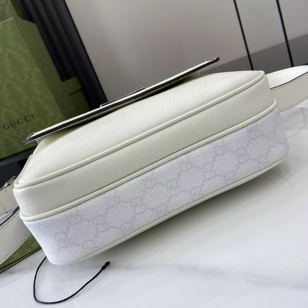 Small GG Crossbody Bag with Tag White Leather – GB362