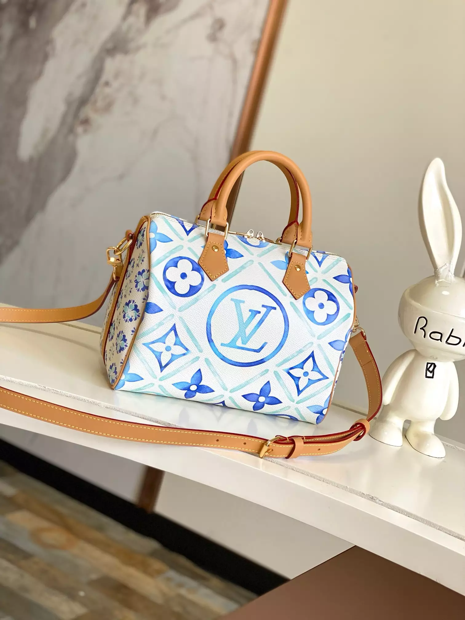 Speedy Bandoulière 25 Lagoon Blue Monogram Tiles Canvas