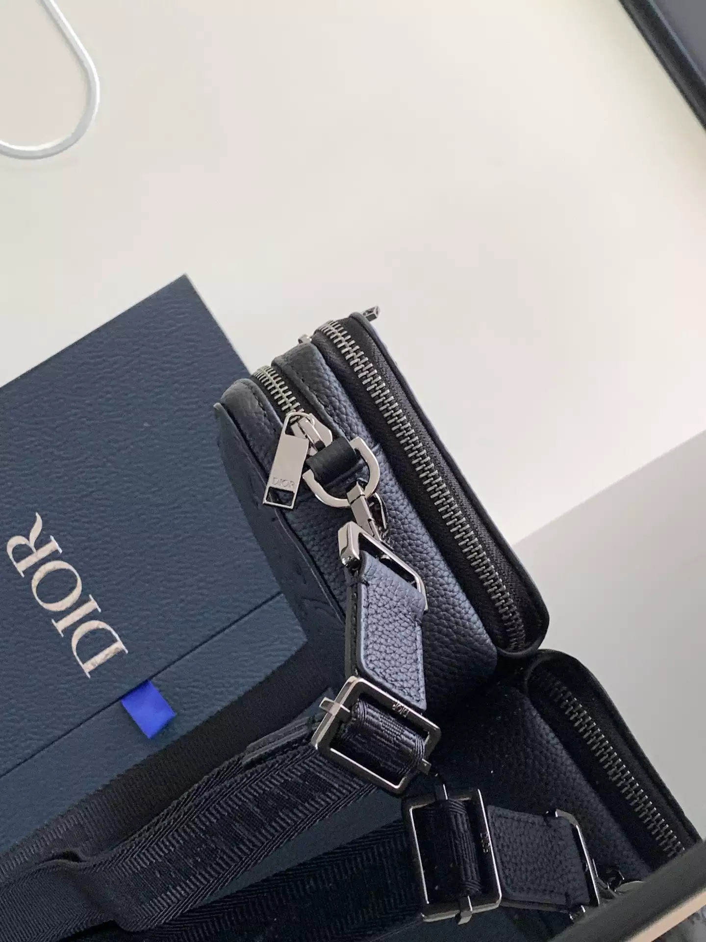 Zipped Pouch with Strap Black Dior Gravity Leather
