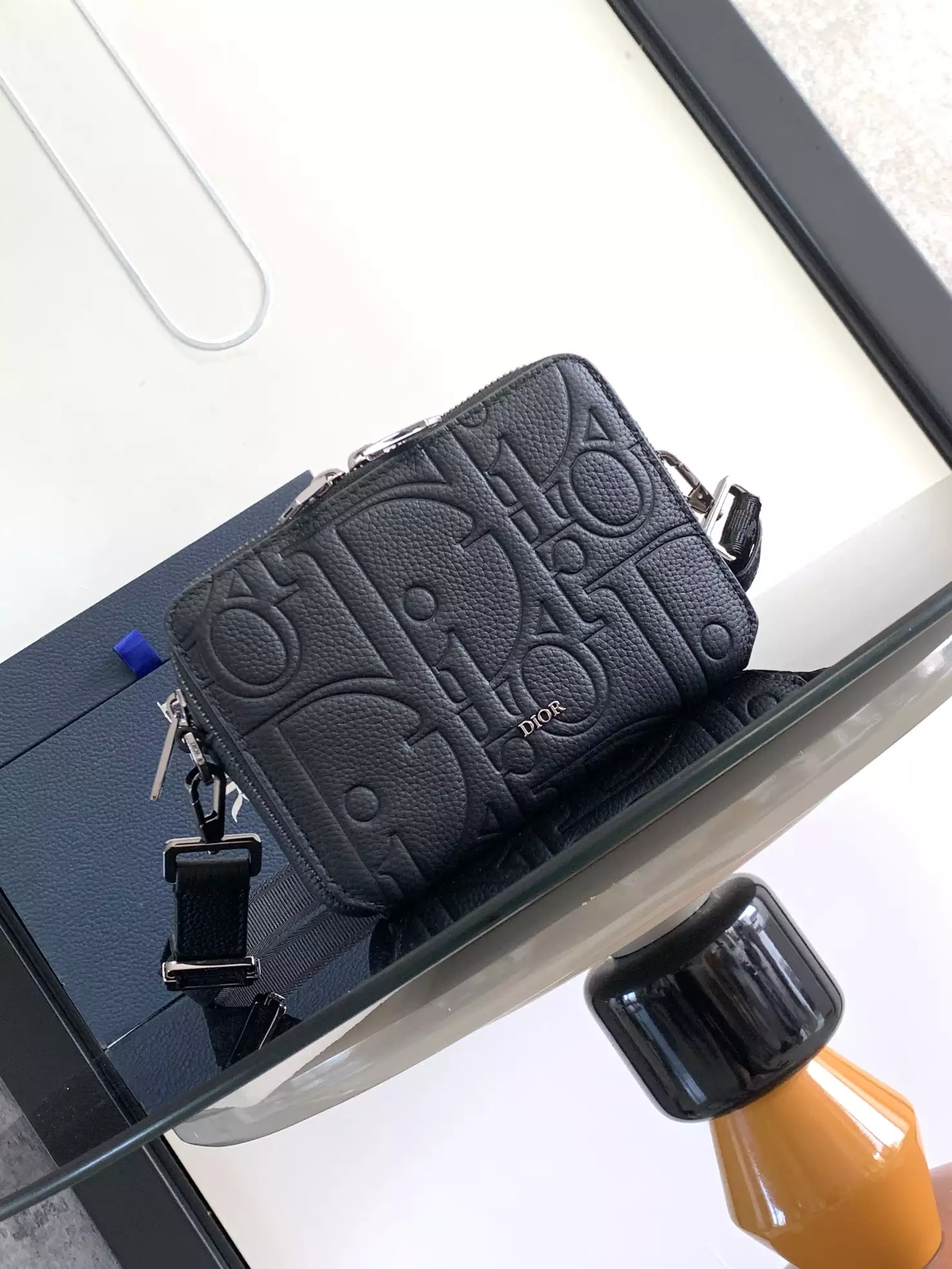 Zipped Pouch with Strap Black Dior Gravity Leather