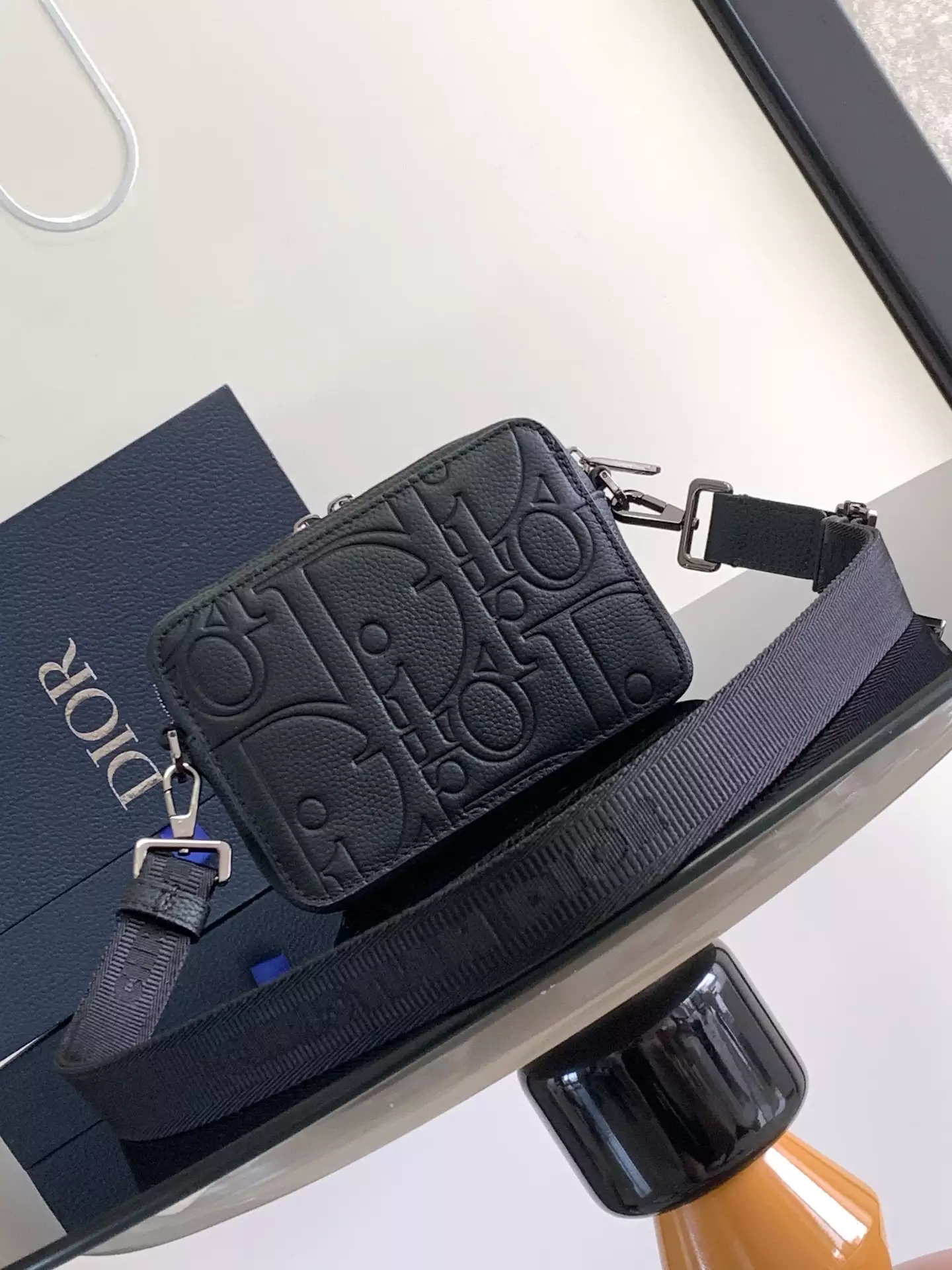Zipped Pouch with Strap Black Dior Gravity Leather